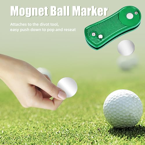 Mile High Life Golf Divot Repair Tool, All Metal Foldable Divot Tool with Pop-up Button & Magnetic Ball Marker - color: Green Undulate