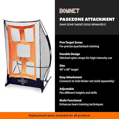 Bownet PassZone Football Training Attachment Only - 5 Target Zones for Quarterback Passing Practice, 40"x 60" Polyester Throwing Target, Fits Solo Kicker Net (Sold Separately, E51948 Frame Compatible)