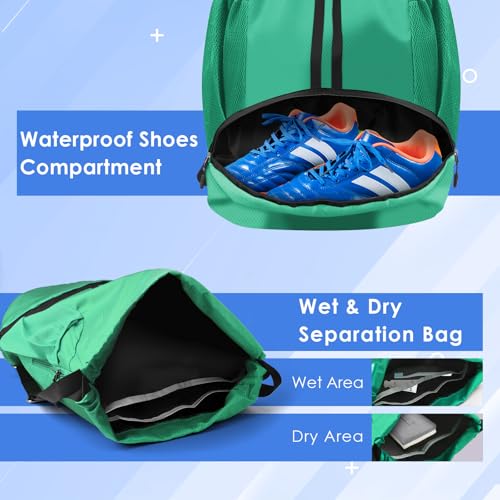 BROTOU Soccer Bags, Football Backpack, Volleyball Bag, Drawstring Backpack with Ball and Shoe Compartment, Football bags for Equipment Swim Gym Bag - color: Light Green