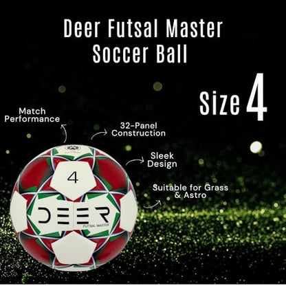 Deer Futsal Master Soccer Ball – for Club, Training, Match Performance, Indoor & Outdoor Soccer, Suitable for Grass & Astro | 32 Panel, Thread Wound Rubber | Size 4 for Youth & Adult Soccer Players |