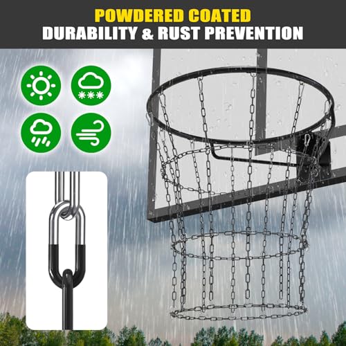 Insaga Chain Basketball Net Heavy Duty Metal - 19'' Basketball Chain Net for Hoop Outdoor Indoor Replacement, Rustproof Steel Chain Net for Standard 12-Loop Rim, Easy to Install