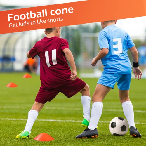 100 Pieces Soccer Cones with Strap Agility Disc Cones Soccer Training Cones Soccer Cones for Drills Orange Mark Disks for Challenge Football Basketball Skating Kids Games Outdoor Indoor 2 Straps