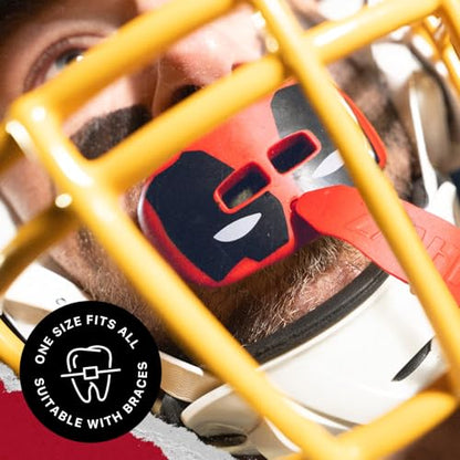 Marvel Deadpool Lip Guard, Football Mouth Guard with Detachable Strap, Lip Protector Adults and Junior, Football & Lacrosse (One Size, Red)