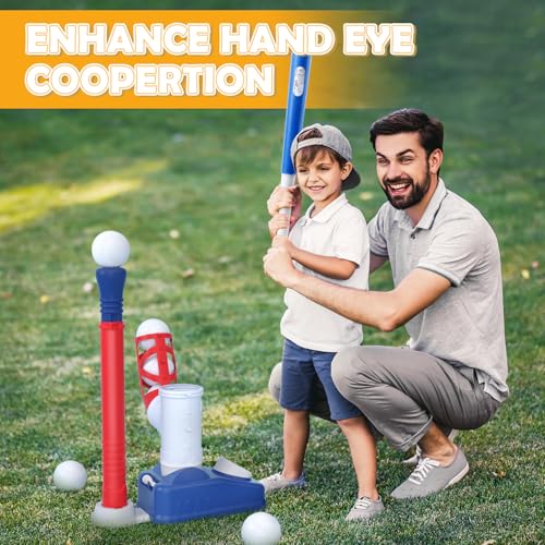 EagleStone Baseball Tee，T-Ball Set for Kids Ages 3-5, Toddler Baseball Set with Step-On Pitching Machine, Adjustable Batting Tee, Bat and 6 Balls - Perfect Outdoor Christmas Toys Gift for Boys - style: Pitching