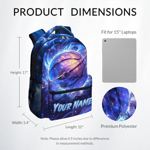 Backpack for Boys, Personalized Basketball Backpacks for Kids, Elementary School Bag for Teens, 17" Custom Bookbag with Name