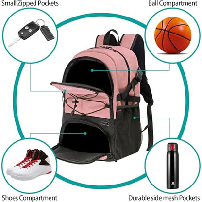WOLT Basketball Backpack Large Sports Bag with Separate Ball Holder & Shoes Compartment, Best for Basketball, Soccer,Gym - color: Lightpink