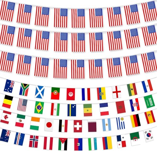 World Flag American String Flags for World Cup Decorations 2026 48 Countries Bunting Banner Merchandise Grand Opening Sports Country Decorations for Olympic Soccer Party National Day