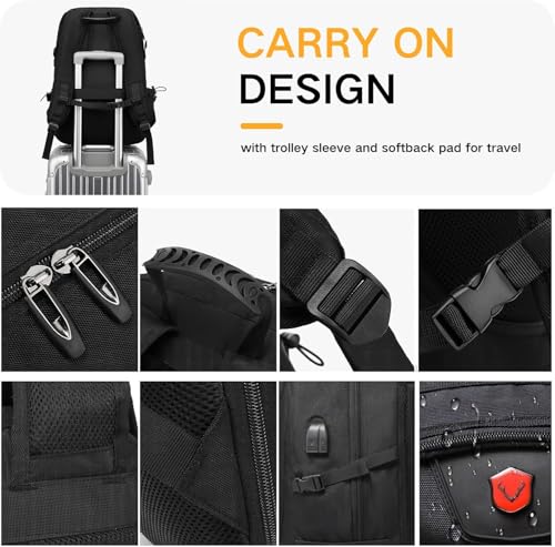 DUSLANG Travel laptop backpack, Extra Large 60L Traveling College Backpack,Large Capacity Backpack for Men Women,Fits 17 Inch Computer, USB Charging Port, Black