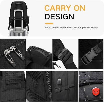 DUSLANG Travel laptop backpack, Extra Large 60L Traveling College Backpack,Large Capacity Backpack for Men Women,Fits 17 Inch Computer, USB Charging Port, Black