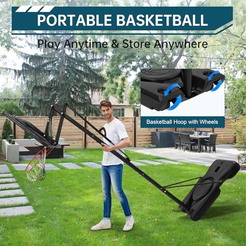 Basketball Hoop Outdoor 10FT Height Adjustable, Portable Basketball Goals & Hoops with PC Backboard and Large Water/Sand Base, Indoor Outdoor Basketball Hoop for Kids Youth Adults Backyard Driveway - style: Handle Position Adjustment Lift
