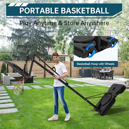 Basketball Hoop Outdoor 10FT Height Adjustable, Portable Basketball Goals & Hoops with PC Backboard and Large Water/Sand Base, Indoor Outdoor Basketball Hoop for Kids Youth Adults Backyard Driveway - style: Handle Position Adjustment Lift
