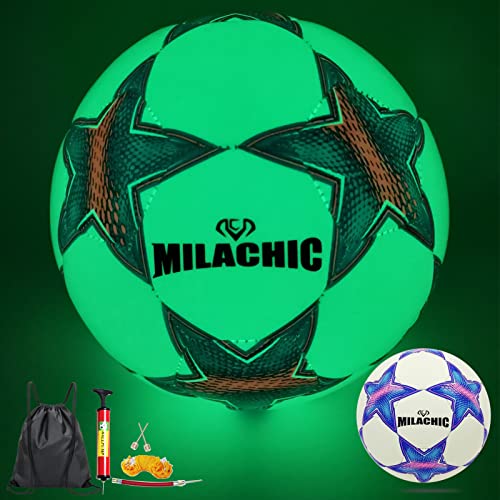 Soccer Ball, Glow in The Dark Soccer Ball Size 3/4/ 5 with Pump, Glowing Luminious Soccer Balls Gifts for Teens, Youth, Men, Women Indoor-Outdoor Soccer Training - color: Blue Star, size: Size 3