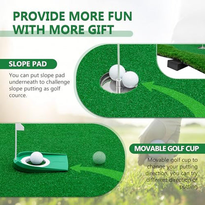 10x5 FT Golf Putting Green, Large Putting matt Professional Training Mat with Realistic Artificial Grass Turf, 3 Holes, 3 Flags and Cups for Indoor Outdoor Putting Practice - size: 12x5 FT