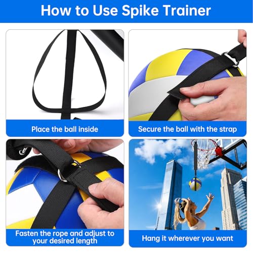 Volleyball Spike Trainer – Removable Solo Spike Practice Kit with Adjustable Handle and Metal Hook, Hitting Trainer for Beginners to Learn Serving and Spiking Skills, Home Backyard Training