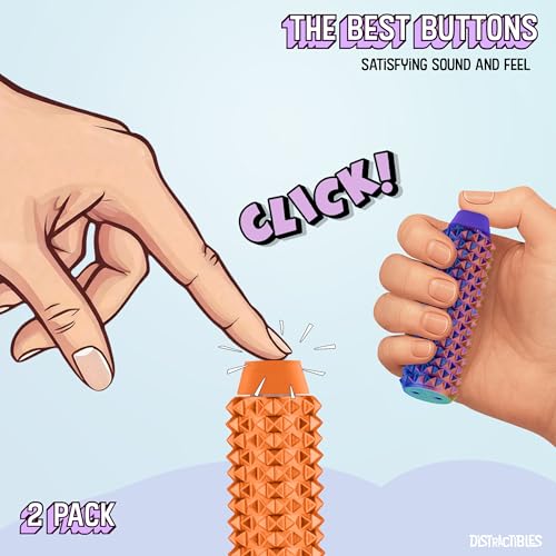 Distractibles Spike Roller Clicker, Tactile Pain Stim Fidget with Clicker Switch, Pain Stimulation Roller with Lanyard (NEON Harmony + Horizon) - color: Neon Harmony + Horizon