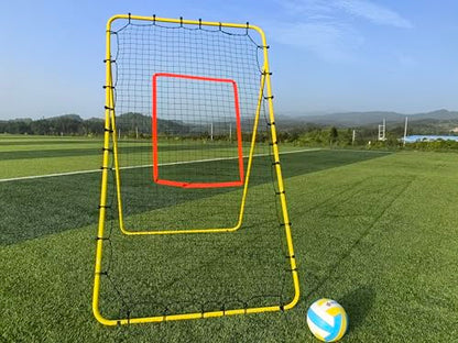 6-Angle Adjustable Volleyball Rebounder Net 7x4ft, High Stable Bounce Back Training Equipment for Practicing Volleying Bumping Spiking with High-Tension Net, PU Volleyball and Pump, Stakes - color: Yellow