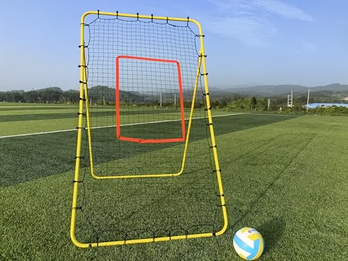 6-Angle Adjustable Volleyball Rebounder Net 7x4ft, High Stable Bounce Back Training Equipment for Practicing Volleying Bumping Spiking with High-Tension Net, PU Volleyball and Pump, Stakes