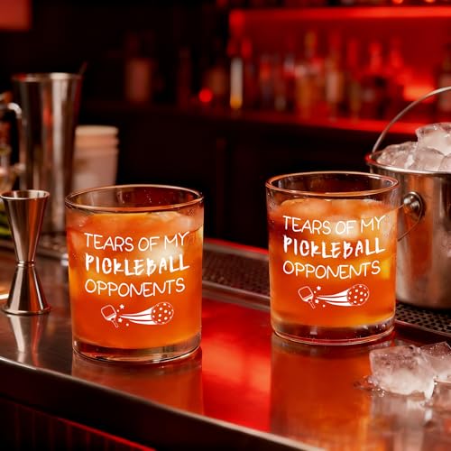 Pickleball Gifts, Tears of My Pickleball Opponents Whiskey Glass 10 Oz, Funny Pickleball Gifts for Men Pickleball Lovers Friends for Birthday Christmas