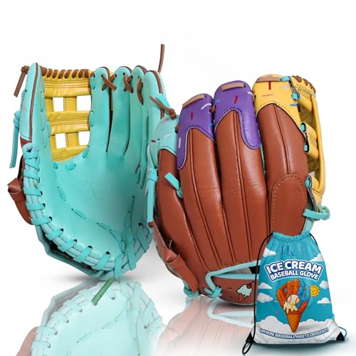 Ice Cream Baseball Glove - Safe, Lightweight Youth Baseball Glove - Adjustable Wrist Baseball Gloves Youth 8-12 - H Web Multi-Positions Boys & Girls Softball Glove - Ice Cream Baseball Gloves