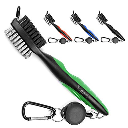 Yoport® Golf Club Brush and Club Groove Cleaner 2 Ft Retractable Zip-line Aluminum Carabiner, Lightweight and Stylish, Ergonomic Design, Easily Attaches to Golf Bag - color: Green+black