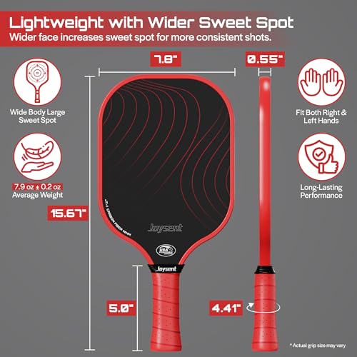 Pickleball Paddles Set, USAPA Approved Carbon Fiber Pickleball Set of 2 with Beginner Pickleball Rackets, Indoor Outdoor Pickle Balls for Adults Men Women, JT-1 - color: Red