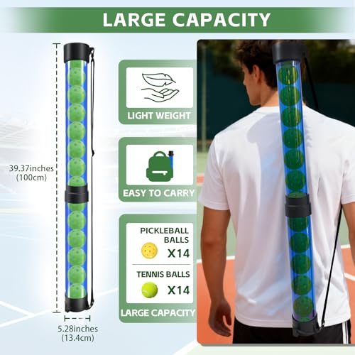 Tennis Ball & Pickleball Picker Holds 14 Balls, Ball Pickup Tube with Shoulder Strap, Lightweight Easy Pickup Portable Ball Holder, Pickleball & Tennis Ball Hopper - color: Orange