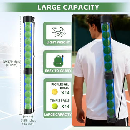 Tennis Ball & Pickleball Picker Holds 14 Balls, Ball Pickup Tube with Shoulder Strap, Lightweight Easy Pickup Portable Ball Holder, Pickleball & Tennis Ball Hopper - color: Orange