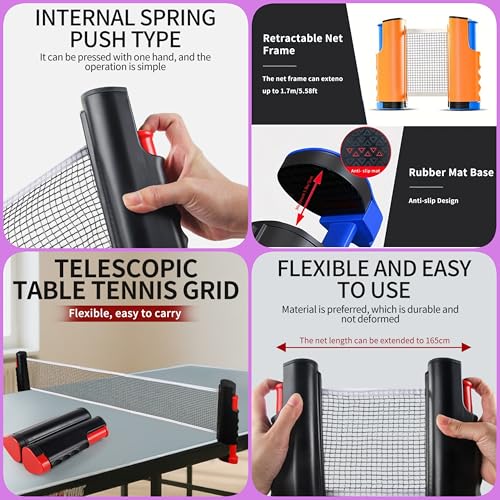 Recreational Table Tennis Sets with 2Pcs Table Tennis Rackets and 3Pcs Ping Pong Balls, Retractable Table Tennis Net Replacement with Clamps for Any Table, Home/Outdoor Games - color: Orange