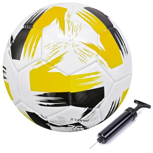Soccer Ball Size 3 4 5 Soft Leather Anti Explosion Practice Training Boys Girls Adults with Pump Needle - color: Yellow, size: Size 5