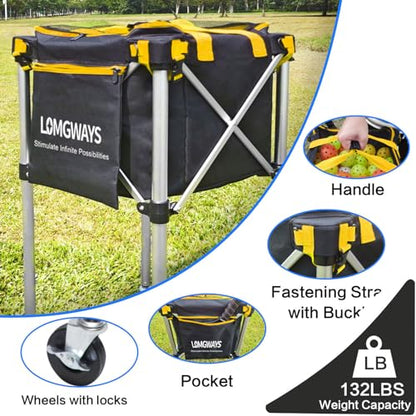 Pickleball Tennis Ball Hopper-Foldable Lightweight Tennis Cart Holds 180 Tennis/160 Pickleballs with Removable Bag,Wheels,Side Pocket for Training/Teaching, for Tennis/Pickleball/Baseball/Softball - style: Yellow
