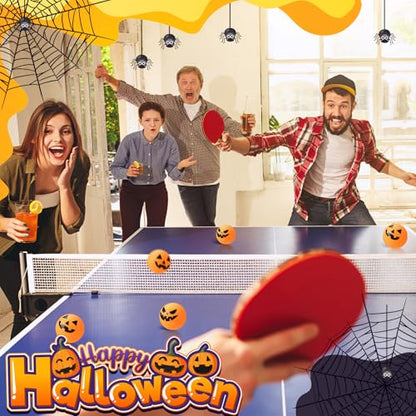 Soulchen Halloween Table Tennis Balls Bulk 40 mm Pumpking Ghost Spooky Novelty Funny Table Tennis Ball Accessories for Halloween Pumpkin Spooky Party Birthday Fun Gift