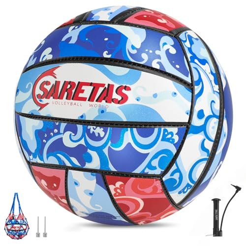Saretas Volleyball Soft Beach Volleyball - Official Size for School, Indoor, Outdoor and Play Game Gym Workout - Play for Girls, Adults and Family. - color: Water World Dolphins with Pump