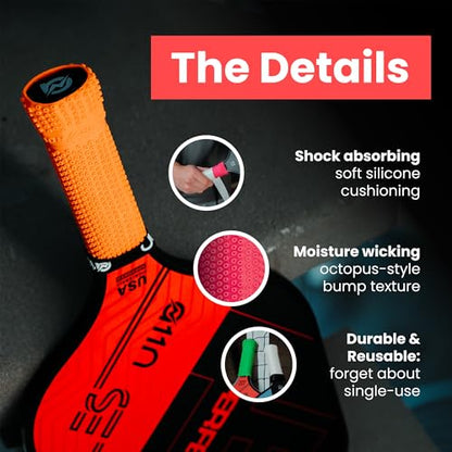 ROCKETGRIP Octopus Pickleball Paddle Grip (2-Pack) – Soft Silicone Grip for Pickleball Paddles – Cushioned, Sweat-Resistant Fit – Vibration Dampening Pickleball Accessories (Orange)