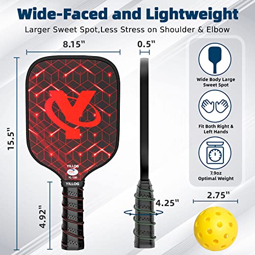 YILLOG Pickleball Paddles, USAPA Approved Pickleball Paddle Set of 4, Fiberglass Surface Pickleball Set, 4 Pickleball Balls, 4 Cooling Towels, Pickleball Bag, Pickle Ball Paddle for Men Women