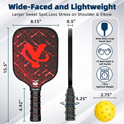 YILLOG Pickleball Paddles, USAPA Approved Pickleball Paddle Set of 4, Fiberglass Surface Pickleball Set, 4 Pickleball Balls, 4 Cooling Towels, Pickleball Bag, Pickle Ball Paddle for Men Women