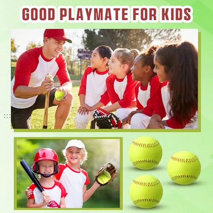 Lunmon 4 Pack 14 Inch Softballs Oversized Softball Training Equipment for Pitchers Soft Balls Pitching and Throwing Spin Trainer Raised Stitched Seams for Games and Practice