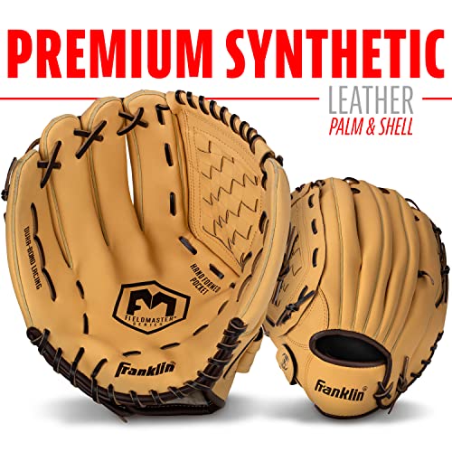 Franklin Sports Field Master Baseball + Softball Glove - Field Master Adult + Youth Baseball + Softball Mitt - Men's + Women's Gloves - Right Hand Throw - color: Camel, style: 14" - Basket Web