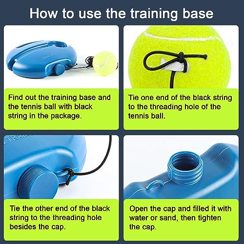 Q&F Tech Tennis Trainer Rebound Ball Set, Solo Practice Reaction Kit/Ball, Portable Self Training Tool/Device, for Beginners/Adults - 1base+2balls