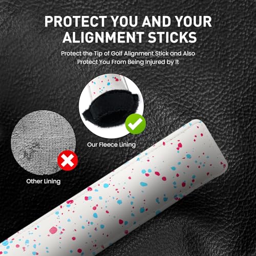 FINGER TEN Golf Alignment Stick Cover Headcover Rods Holder Case Leather 14''× 2'' in USA Black White Green Hold At Least 2 Sticks - color: Dots
