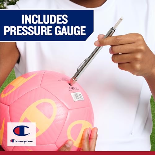 Champion Replacement Ball Pump with Metal Inflation Replacement Needles for Sports Balls with Compact Case, Compatible with Most Pumps for Basketball, Soccer, Football, Volleyball & Yoga Balls - color: Evening Primrose/Black, style: Dual Action