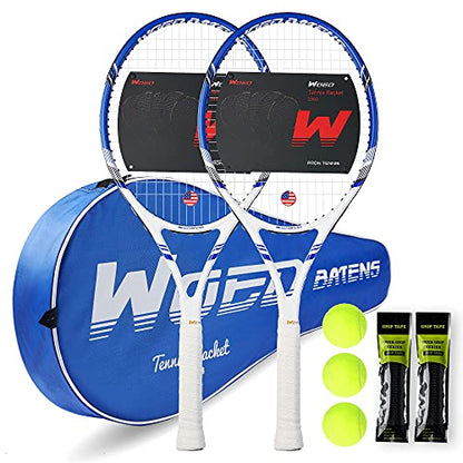 Pro Tennis Racket for Adults, 2 Player 27 inch Speed Tennis Racquet Acceptable for Beginner and Professional with 3 Tennis Balls, 2 Vibration Dampes, 2 Overgrips, Tennis Bag - color: Blue
