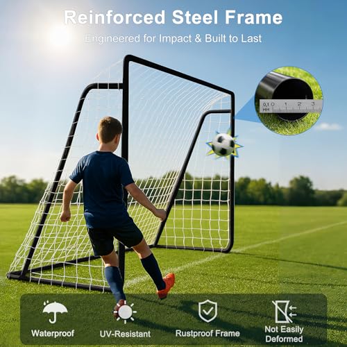 MOPHOTO Soccer Goal, 6X4/8x6/10x6.5/12x6/16x7/18.5x6.5/21x7/24x8ft Soccer Goals for Backyard, Full Size Soccer Goal for Teens & Adults Training - size: 12x6FT, style: Alloy Steel-Black