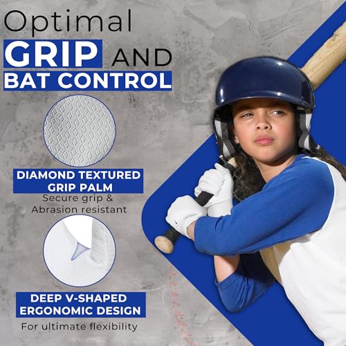 HANDLANDY Baseball Batting Gloves for Adult Youth, Grip Breathable Softball Batting Gloves Fit Men Kids Boys Girls - color: White-Kids, size: Kids Small