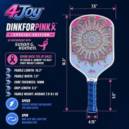 4Joy Pickleball Paddle Premio Series - Thermoformed Premium T700 Carbon Fiber Pickleball Paddless - Professional Pickleball Rackets for Women & Men - 16mm Honeycomb Core - USAP Approved - style: DinkForPink