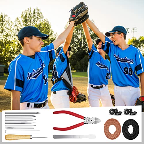 Fabbay 16 Pcs Baseball Glove Lace Kit Glove Relacing Kit 2 Pcs 78.74 Inch Leather Laces 4 Pcs Glove Lace Locks 7 Pcs Lacing Needle Leather Cutter Scratch Awl Tool for Baseball Repair - color: Black and Brown