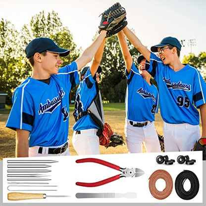 Fabbay 16 Pcs Baseball Glove Lace Kit Glove Relacing Kit 2 Pcs 78.74 Inch Leather Laces 4 Pcs Glove Lace Locks 7 Pcs Lacing Needle Leather Cutter Scratch Awl Tool for Baseball Repair - color: Black and Brown