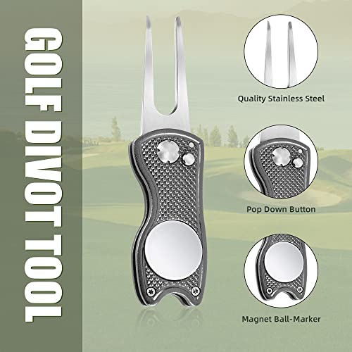 Mile High Life Golf Divot Repair Tool, All Metal Foldable Divot Tool with Pop-up Button & Magnetic Ball Marker, 2-6 Pack - color: Gray Fish