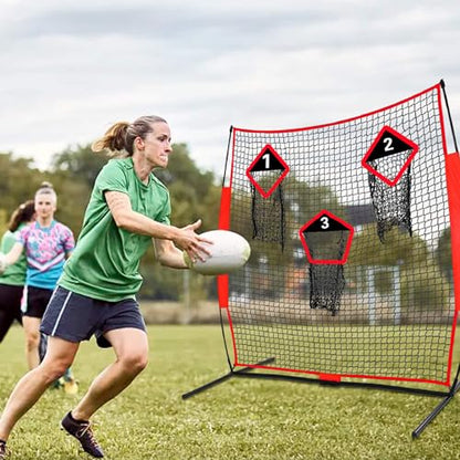 Football Throwing Net - 6x6 FT Portable Training Net with 3 Target Pockets for Improving QB Throwing Accuracy - Outdoor Indoor Teens Adults Practice Gifts