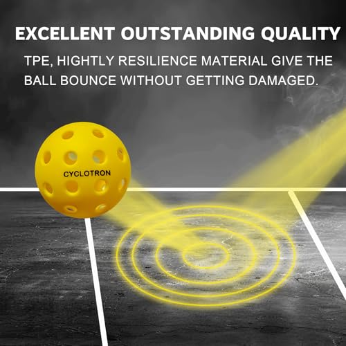 cyclotron 6-Pack Premium Pickleball Balls - USAP Approved, 40 Holes Outdoor/Indoor Pickle Balls with Bag, Perfectly Balanced, High Bounce True Flight, Pickle Ball for Tournament Play - color: yellow