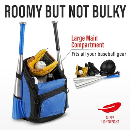 Tonesport Baseball Bag - Backpack for Baseball, Softball, Tball - Adults & Youth Bat Bag - color: Blue, style: Youth Baseball Backpack